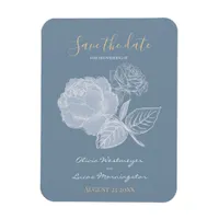 Dusty Blue Watercolor Etched Rose  Save the Date Magnet