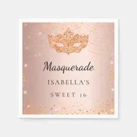 Sweet 16 Masquerade rose gold sparkles party Napkins