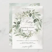 Elegant Calligraphy Greenery Eucalyptus Wedding Invitation