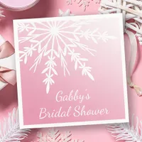White Snowflake on Pink Winter Bridal Shower Napkins