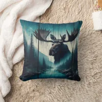 Majestic Moose Overlooking Serene River Landscape Throw Pillow