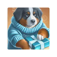 Bernese Mountain Dog With Holiday Gift Metal Print