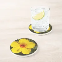 Yellow Hibiscus Flower Sandstone Coaster