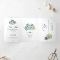 Watercolor Desert Cactus Succulents Wedding Tri-Fo Tri-Fold Invitation