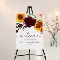 Wedding Welcome Sign Sunflowers Burgundy Rose