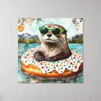 An Otter on Vacation in a Floating Donut Canvas Print