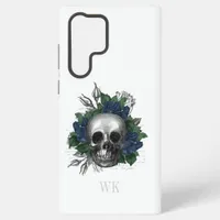 Vintage Gothic Navy Blue Roses Skull Monogram Samsung Galaxy S22 Ultra Case