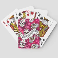 Sugar Skulls and Swirls Rose Red ID725 Poker Cards