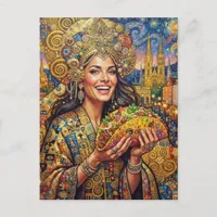 A Joyful Lady With Giant Taco Postcard