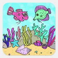 Tropical Under the Sea Scene Square Sticker