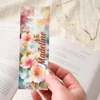 Christian Cross Floral Watercolor Personalized Bookmarks