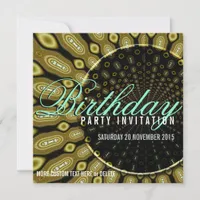 Funky Solar Sunflower Olive Green + Mint Party Invitation