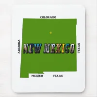 New Mexico Map Outline Photo Text Mouse Pad