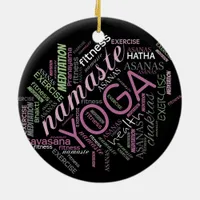 Yoga Word Cloud Plum/Green ID254 Ceramic Ornament