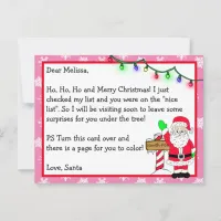 Letter from Santa for Kids + Coloring Page on Back Postcard