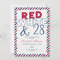Red White Blue July 4th Picnic BBQ Birthday Party Invitation