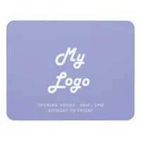 Violet white opening hours business logo door sign