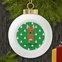 Brown Chihuahua White Christmas Trees Holiday Ceramic Ball Christmas Ornament