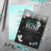 Boots 'n Bling Disco Bachelorette Wkend Teal ID925 Invitation