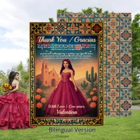 Quinceañera Vintage Red Gown Gracias Tarjeta |  Thank You Card