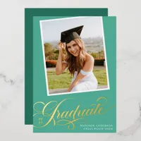 Thumbnail for Teal and Gold Foil Graduation Announcement