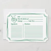 Recipe Card for Bridal Shower Hand Drawn Green
