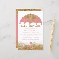 Budget Pink Umbrella Girl Baby Shower Invitation