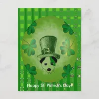 St. Patrick's Dog with Shamrocks Drawing Postcard