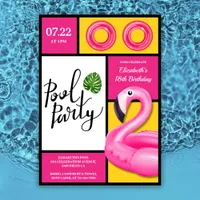 Pink Flamingo Pool Party Girl Birthday Invitation