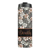 Japanese Black and Red Floral Pattern Thermal Tumbler