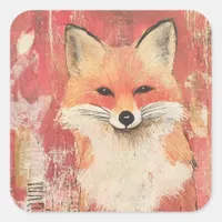 Cute Red Fox Mixed Media Square Sticker