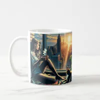 Woman Drinking Coffee at Sunrise in the City Coffee Mug