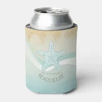 Beach House Nautical Starfish Aqua Blue ID623 Can Cooler
