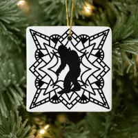 Cryptid Big foot, Sasquatch in a Mandala   Ceramic Ornament
