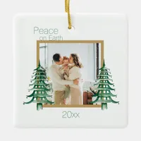 Green Pagoda Christmas Trees 2Photo Peace On Earth Ceramic Ornament