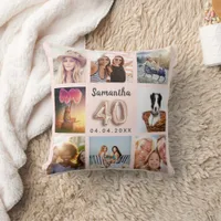 40th birthday rose gold blush photo collage throw pillow