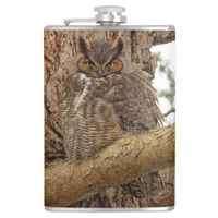 Great Horned Owl in the Douglas Fir Hip Flask