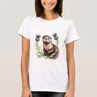 Watercolor Otter and Thistles T-Shirt