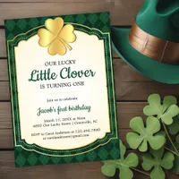 Lucky Little Clover Green 1st Birthday Party Invitation