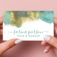 Teal And Gold Modern Art Liquid Watercolor Ink Business Card