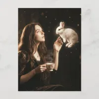 Fantasy Art Surreal Tea With White Rabbit  Postcard