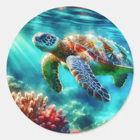Keeping in Touch  | Sea Turtle Swimming Classic Round Sticker