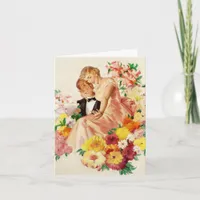 Vintage Romantic Couple and Flowers Card