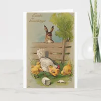 Cute Vintage Easter Greetings Card Bunny and Chick