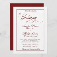 Elegant Garnet Red and White Wedding Invitation