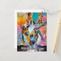 Alice Falls Down Rabbit Hole Mixed Media Collage Postcard