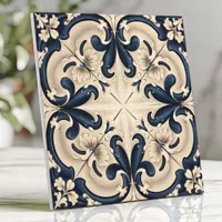 Elegant Blue and Ivory Baroque Ceramic Tile