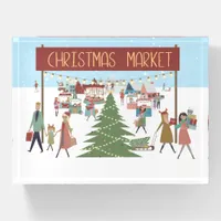 Busy Christmas Market Scene Paperweight