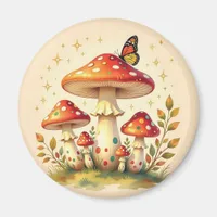 Cottage Core Vintage Mushrooms and Butterfly Magnet