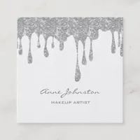 Makeup Artist Silver Glitter and Sparkle Square Business Card